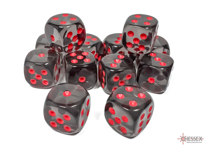 Translucent Smoke/red 16mm d6 Dice Block (12 dice) - CHX23618